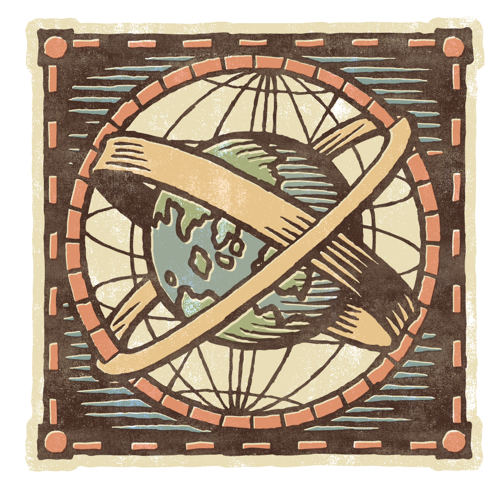 Vector art illustration of a globe in woodcut style