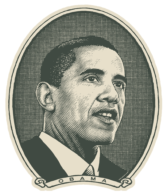 Etching style illustration of president