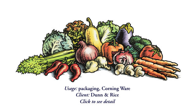 Pen and ink and watercolor art for food packaging