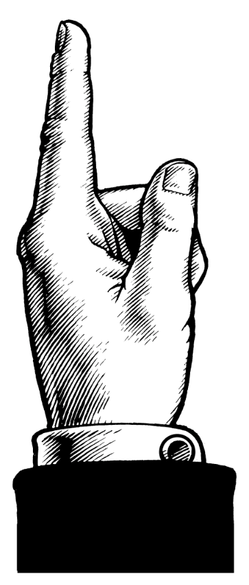 a pen and ink illustration of a hand pointing