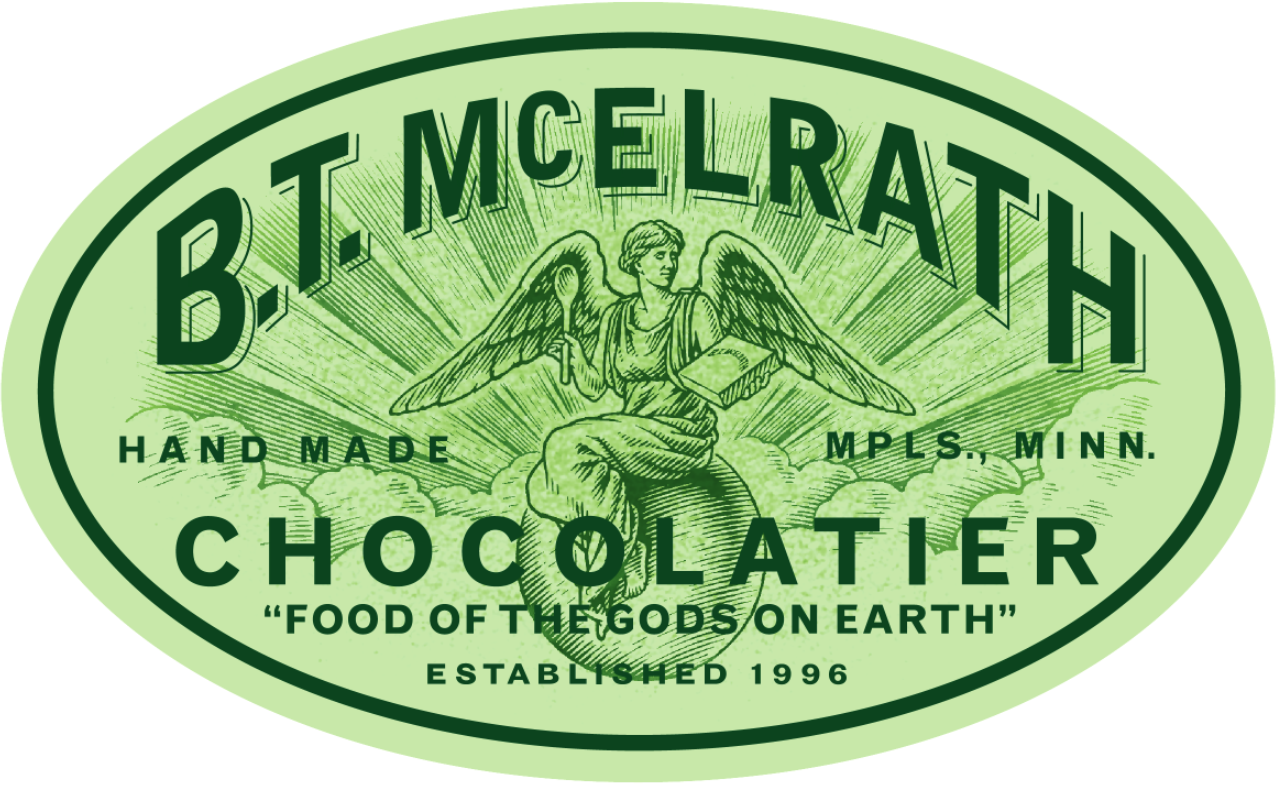 Engraving style illustration of an angel for a chocolate company