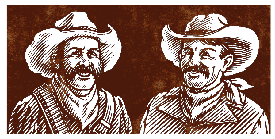 Woodcut style cowboys for product labeling