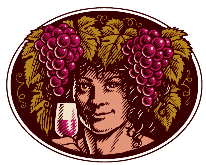 Illustration of a Bacchus with wine and grapes