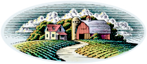 Scenes & Backgrounds; Rural farm scene illustration, traditional woodcut style pen and ink