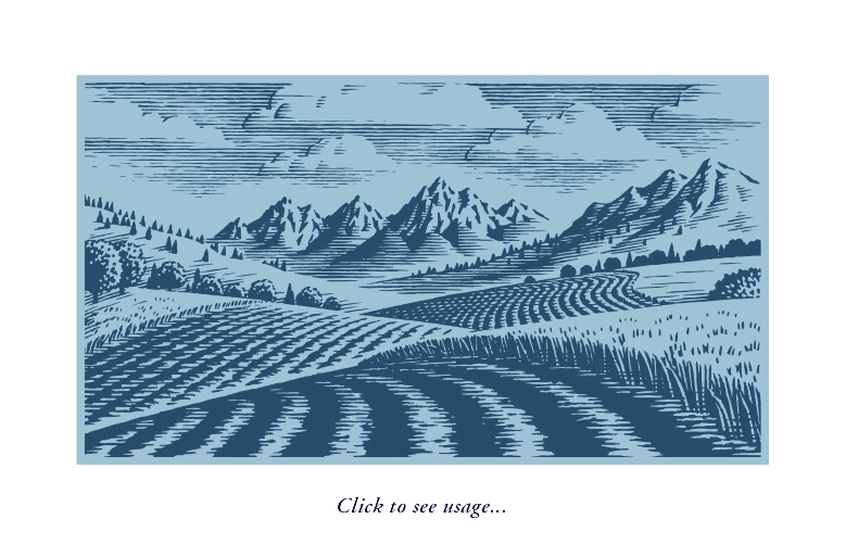 Pen and ink woodcut style landscape for packaging