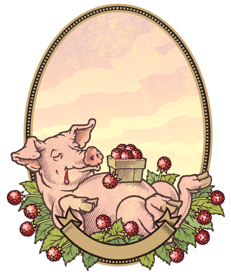 Vector art illustration of a pig with raspberries for a beer label