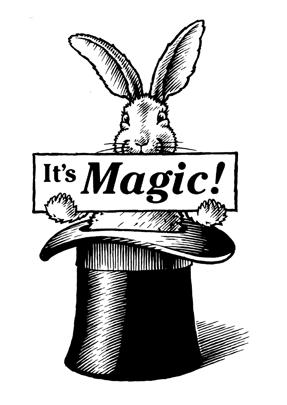 Pen & ink art of a rabbit in a hat for a medical product promotion