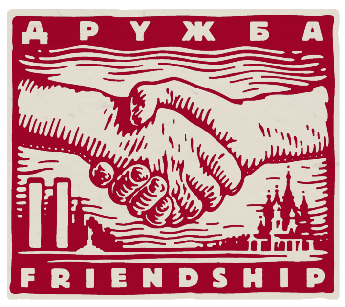Woodcut style illustration about Russian-USA relations